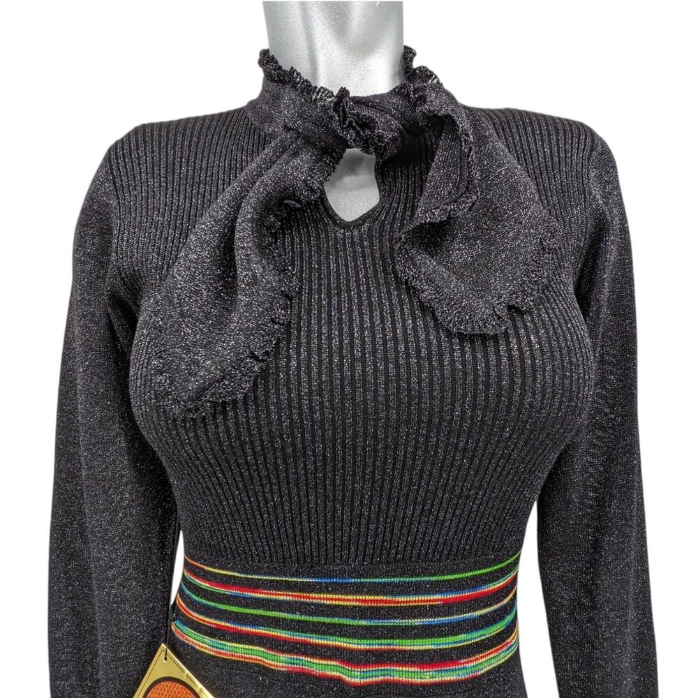 SALE Vintage 1970s WENJILLI Slinky Lurex Rainbow Knit MAXI DRESS Scarf Hong Kong